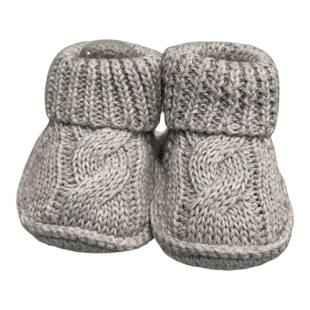 Joe Fresh Slipper Booties Unisex Baby Size 0-3M Gray Knit Cable Soft Sole Cozy